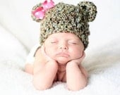 Chunky Ted E Bear Crochet Beanie, Newborn Photo Prop, Ships Free in US