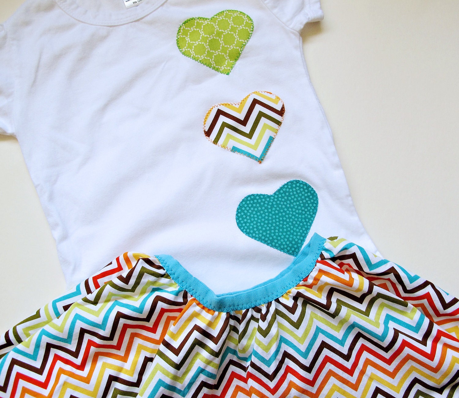 SALE - Chevron Love  - Twirly Circle Skirt   - Chevron, Zig Zag Stripes in Blue, Brown, Green, Orange and Yellow  - by bitty bambu