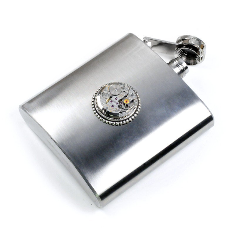 Steampunk Antique Wittnauer Watch Movement  Flask