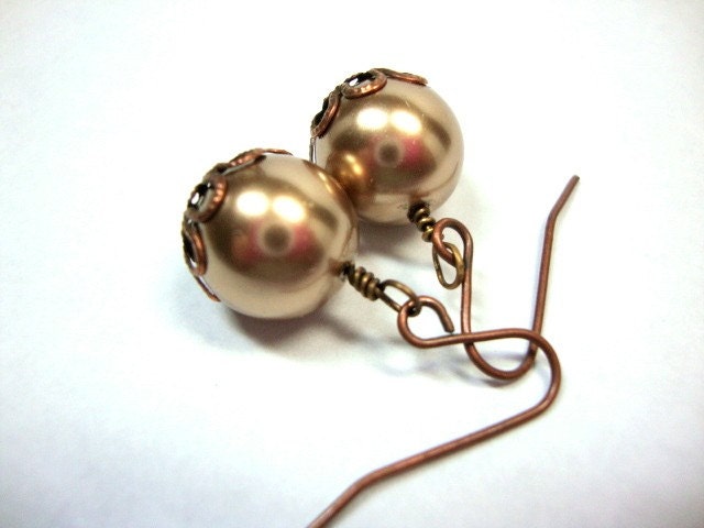 Bronze Pearl Earrings Bride Bridesmaid Formal Wedding Jewelry