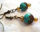 Turquoise Antique Brass Earrings Vintage Style