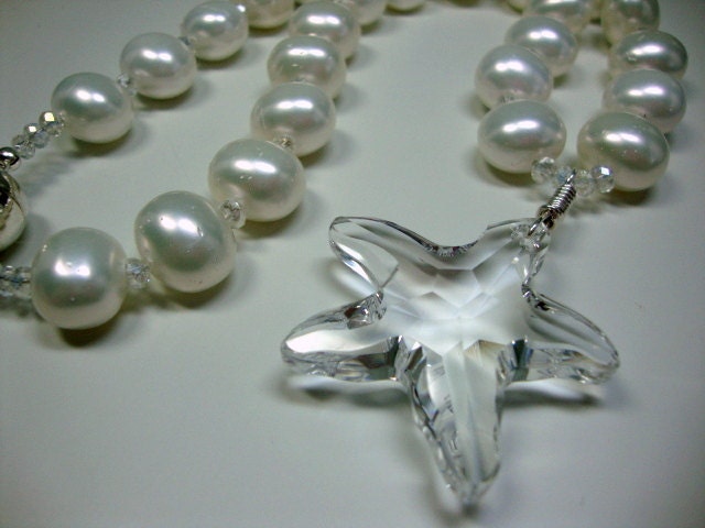 Giant Crystal Starfish White Large Pearl Necklace Beach Wedding Brides Bridesmaids