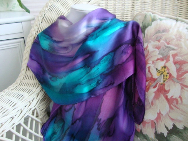 Scarf, Silk, Women, Hand Dyed Northern Lights Hand Dyed Silk Scarf
