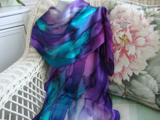 Scarf, Silk, Women, Hand Dyed Northern Lights Hand Dyed Silk Scarf