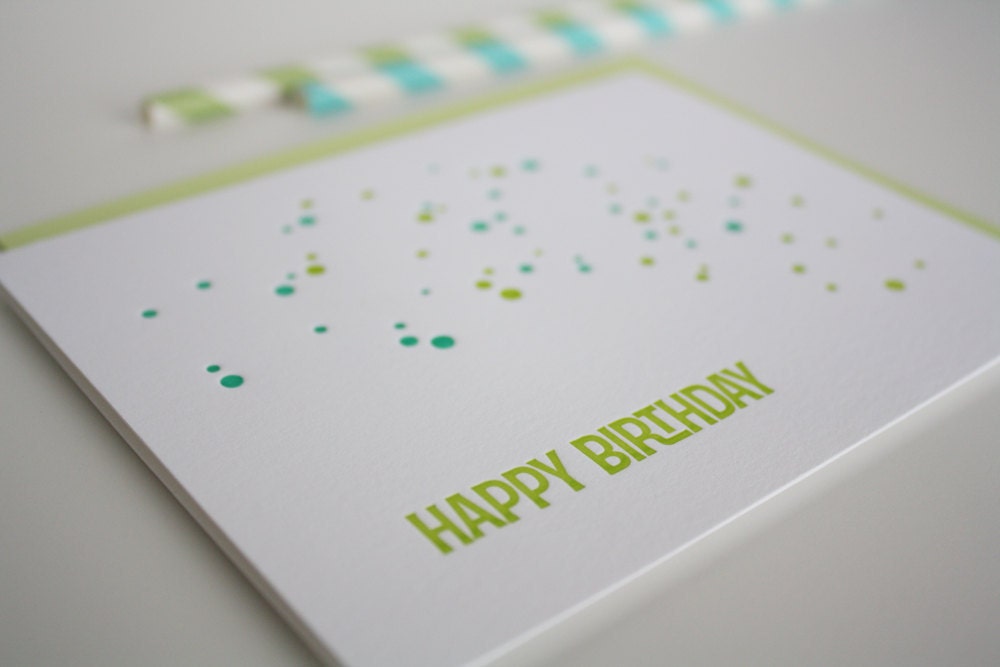 Birthday Letterpress Card - Happy Birthday Dots - Folded Single Greeting Card