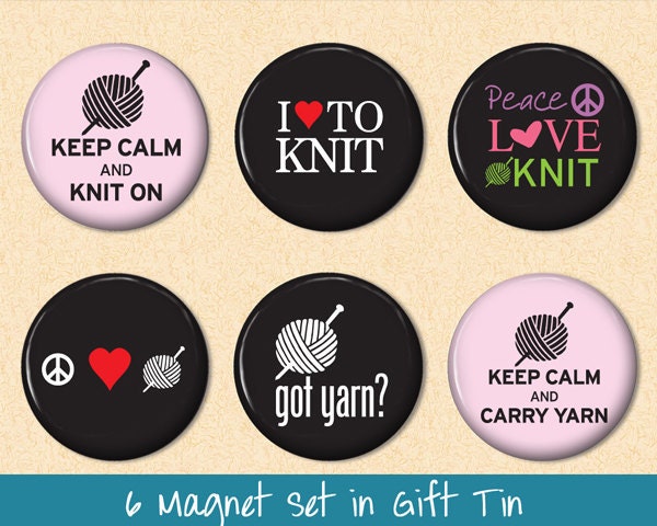 Magnets - Keep Calm and Knit On 6 Magnet Set in Gift Tin -  Knitting