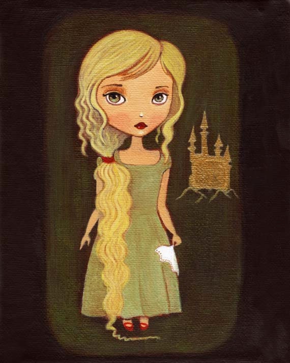 Rapunzel, Fairytale Art, Fairy Tale Art, Girl Art Print, Nursery Art, Children's Art, Girls Room Art, Kids Decor, Poster, Whimsical 8x10