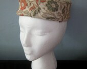 Floral Vintage 1960s Cream, Green, Crimson and Orange Hat