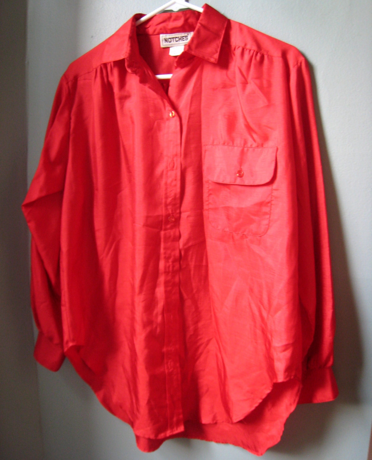 Fabulous Red Vintage Blouse with Roll Up Sleeves, XL/XXL, Size 16, 18 or 20