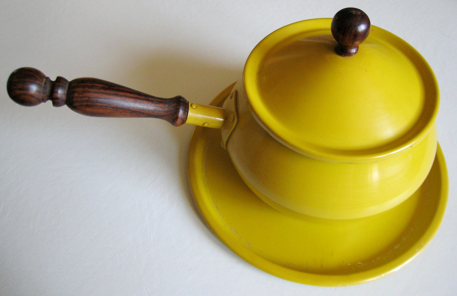 Fabulous Bright Mustard Yellow Fondue Pot and Tray