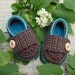 Baby booties  little loafers dark turquoise and chocolate size 3/6M- ready to ship with gift box