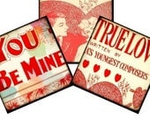 Be Mine 2x2 Vintage Valentine Love Collage - tags magnets key chains glass jewelry pendants - U Print 300dpi jpg