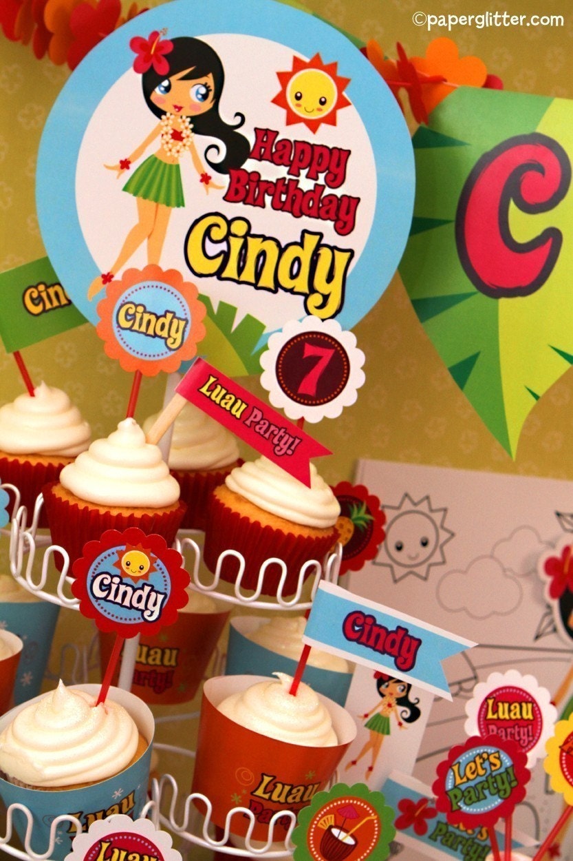 BIRTHDAY Hawaii DELUXE PERSONALIZED Party Kit-Printable pdf Complete Set
