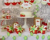 Strawberry Printable Party Kit with invitations and decorations - Editable Text Printable PDF - 0130