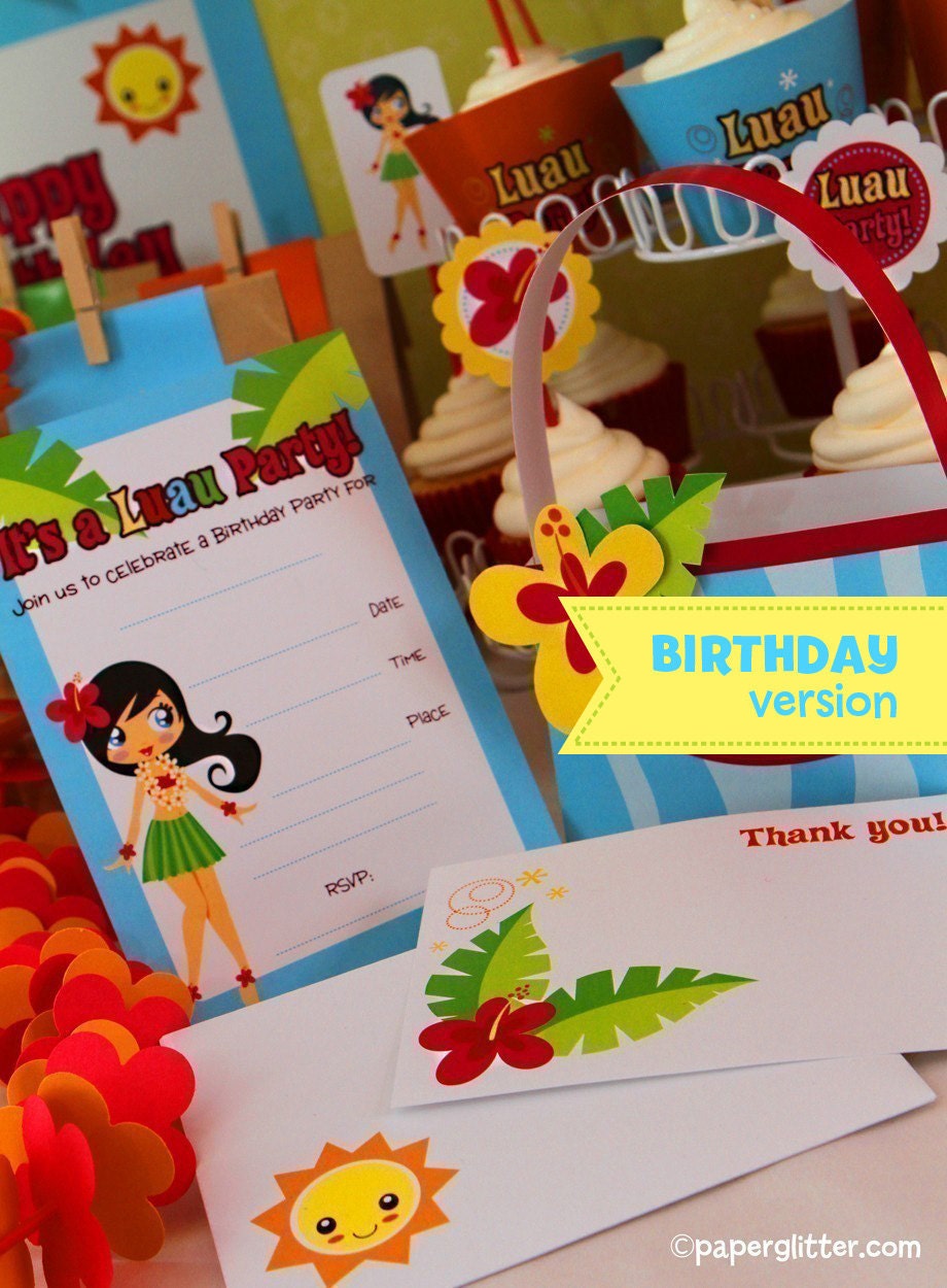 Hawaii Luau BIRTHDAY Party Kit -Printable PDF Complete Set 0004
