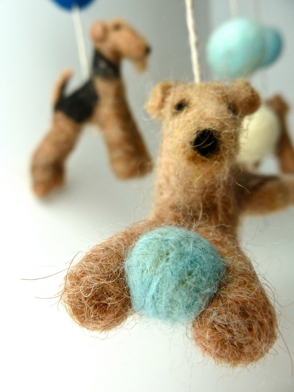 Baby Mobile, Felted Wool Dogs, Custom Dog Breeds, Terriers with Natural Driftwood, 4 Figures
