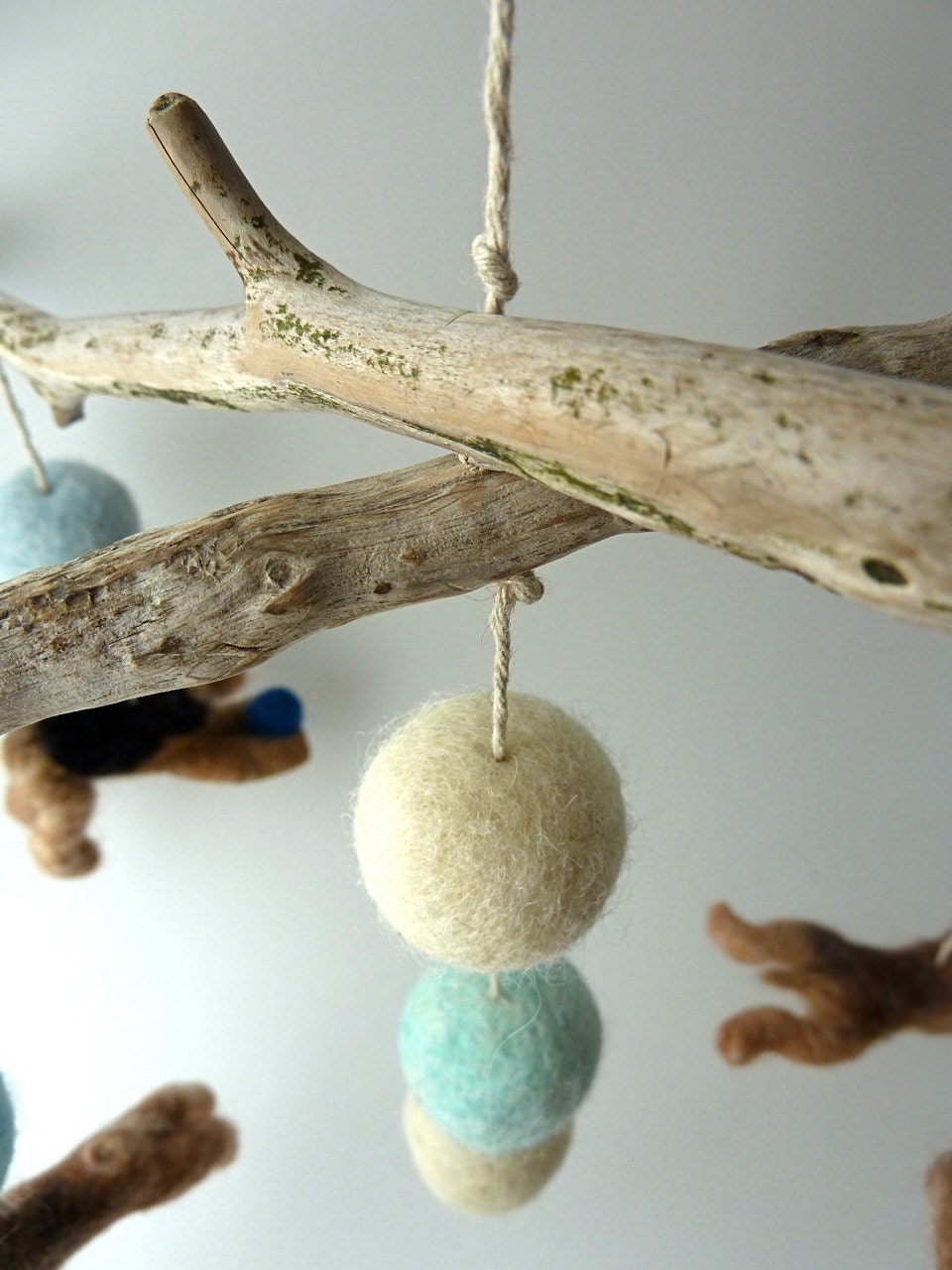 Baby Mobile, Felted Wool Dogs, Custom Dog Breeds, Terriers with Natural Driftwood, 4 Figures