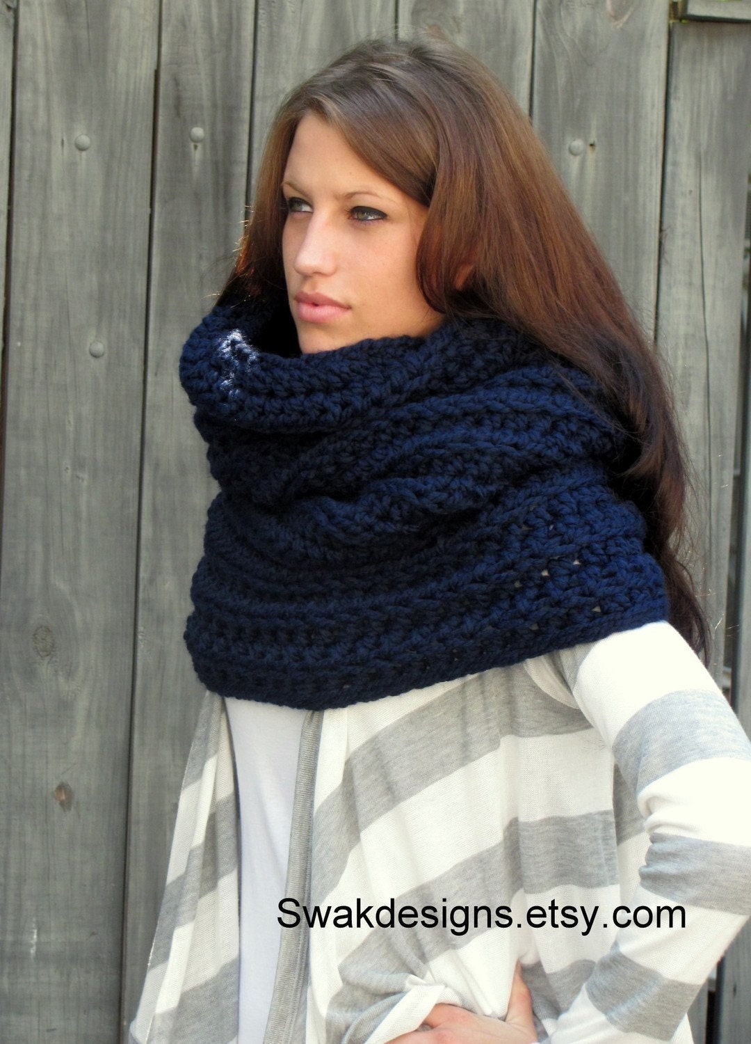 Hooded Cowl Wool Snood Cowl Scarf Chunky Cowl  - Noni Tunnel Cowl Navy Blue or Choose Your Color