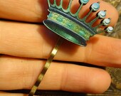 Tiny Crown Bobby Pin: Blue Green Emeralds Pearls, Royal Japanese Kawaii Hair Accessories by AlpineGypsy on Etsy