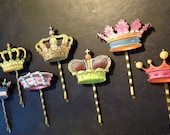 Tiny Crown Bobby Pin: Hot Pink Yellow, Princess Tiara, Royal Japanese Kawaii, Hair Accessories by AlpineGypsy on Etsy