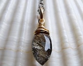 Black rutilated quartz AAA marquise briolette necklace - semiprecious gemstone solitaire - sterling silver 14k gold filled handmade jewelry