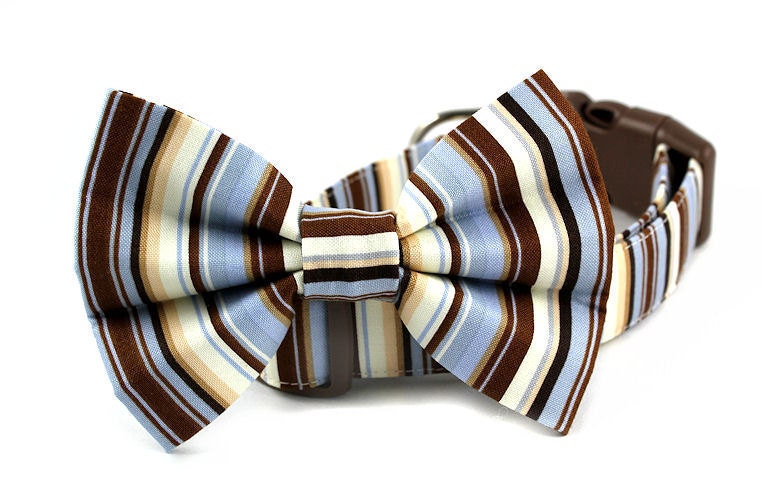 Striped Dog Collar and Bowtie Set - Mr. Bingley - Made to Order in Your Choice of Size