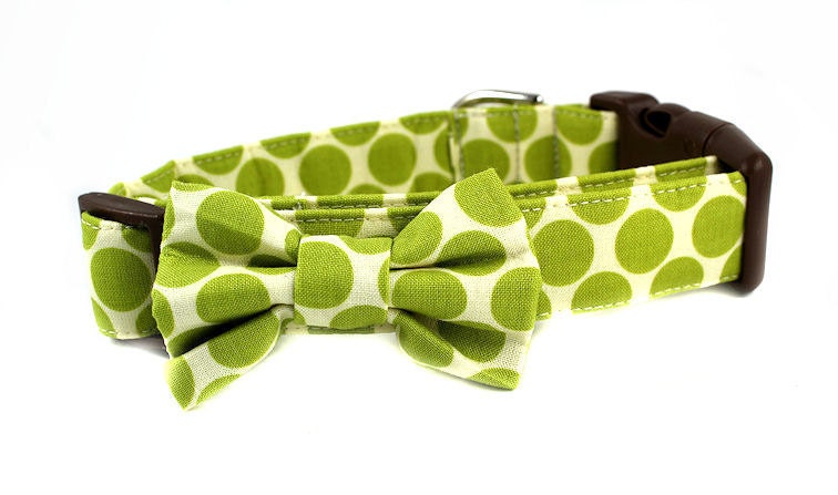 Lime Green Bow Tie Dog Collar - Fresh Dots in Lime - Made to Order in Your Choice of Size