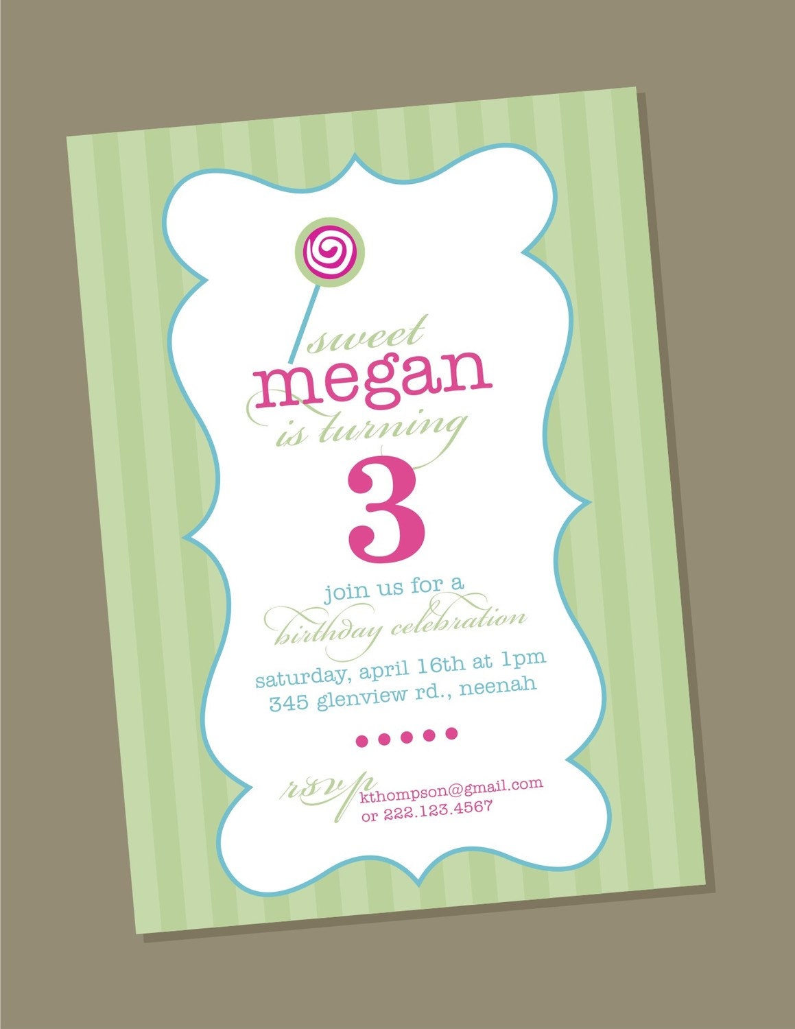 Lollipop - Custom Birthday Invitation