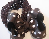 Baby Girls Hair Bow Brown Polka Dot Puffy Loop 3.5 inch Bowband Headband Included