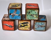 Personalized Baby Blocks - Vintage Airplane Childrens Blocks - Set of 2 Childrens Blocks - By You're It Kids