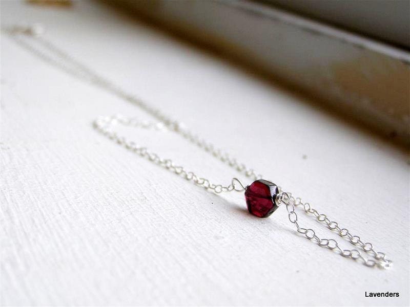 RESERVED for Roxannela ---- Garnet Necklace , Sterling Silver , Small Hexgon , Simple Everyday Necklace , Geometric Jewelry