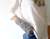 Blue and White Arm Warmers Fingerless Gloves Mittens