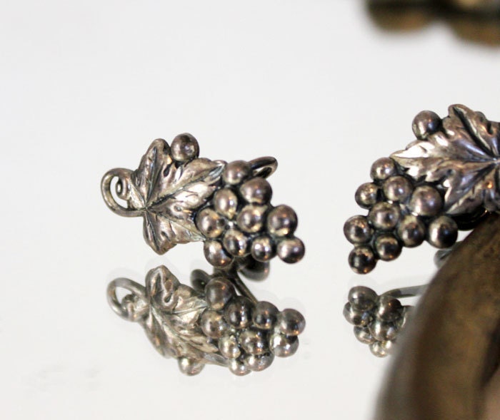 Grape Earrings Vintage Danecraft Sterling Silver Clip On Earrings