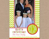 12 Personalized Printed Christmas Holiday Photo Cards with envelopes - chevron print monogram one photo vertical layout