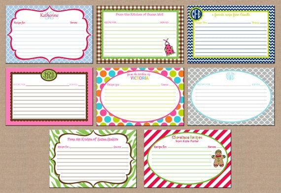 24 Personalized Recipe Cards - Design your own - Choose ONE DESIGN