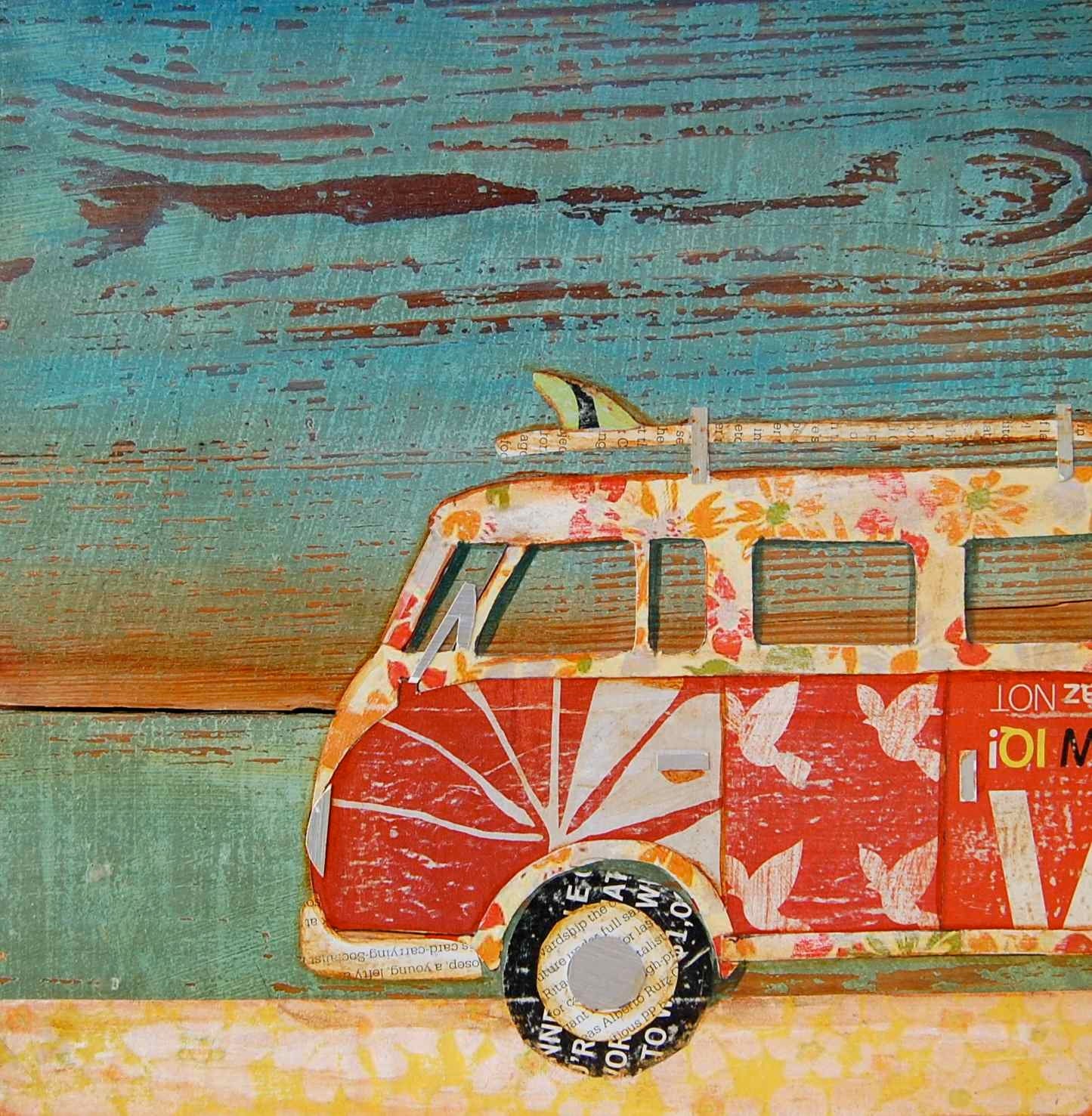 Volkswagen Vw van at Beach - "Santa Cruise" - Fine Art Print 11x14