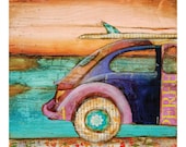 Volkswagen & Surfboard at Beach - "The Perfect Day" - Fine Art Print 16x20