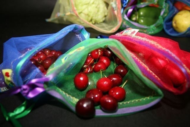 12 Giant set Eco rainbows and raspberries reusable produce bag set
