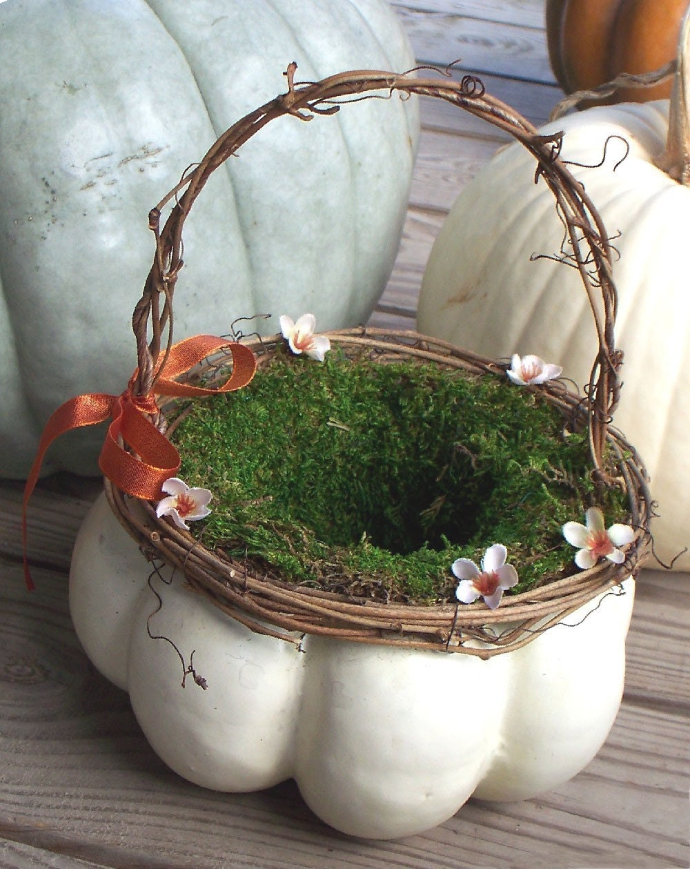 White Pumpkin Flower Girl Basket - Small - Fall Wedding Basket