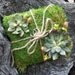 Natural Moss Wedding Ring Pillow with Succulents