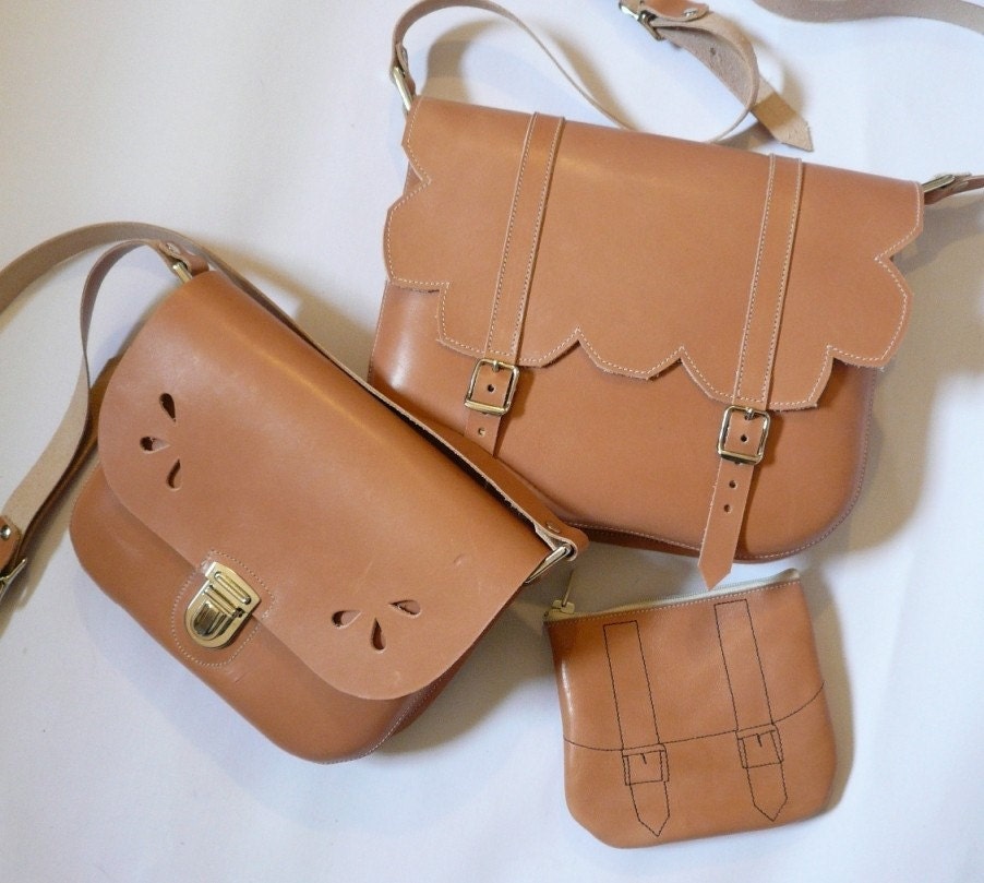 Mother Daughter Purse Set Natural Leather FREE UK SHIPPING