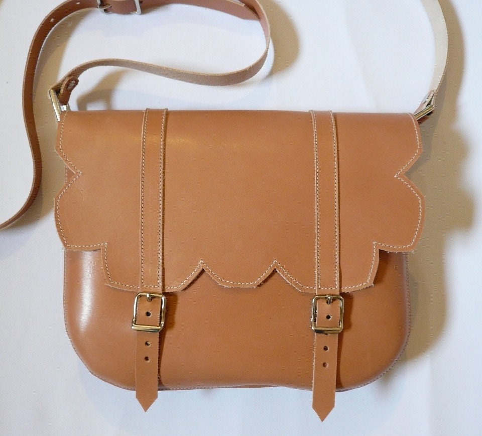 Natural Leather Scallop Satchel FREE UK SHIPPING