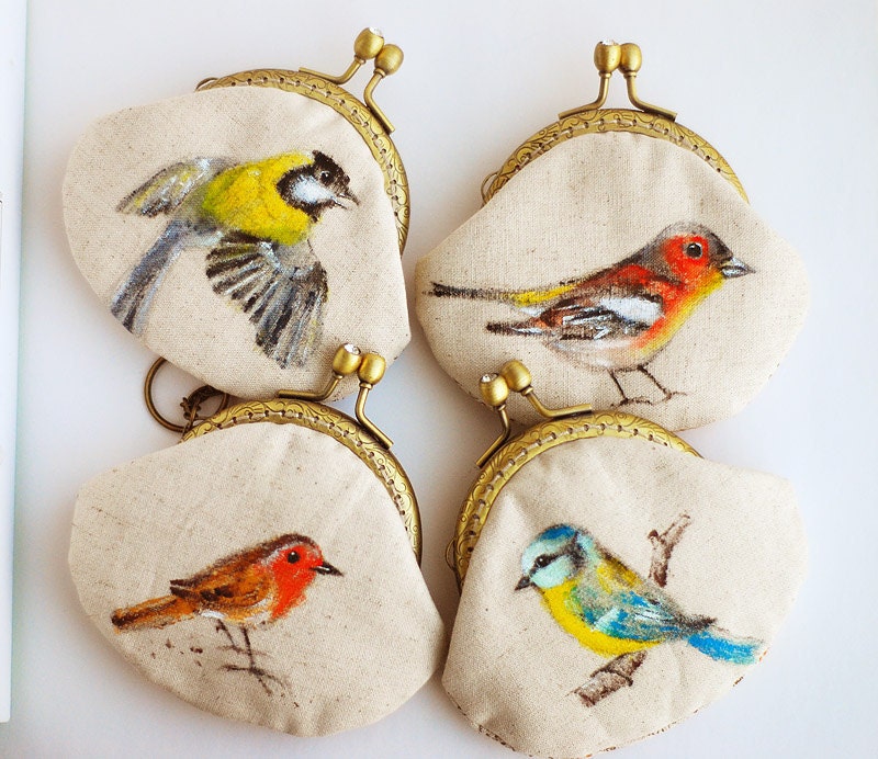 Garden bird Hand painted Vintage Purse (made to order)