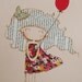 Girl with Red Balloon Original Mixed Media Illustration