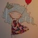 Girl with Red Balloon Original Mixed Media Illustration
