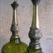cicra 1960s PAIR of GLASS LAMPS. moss green and brass.
