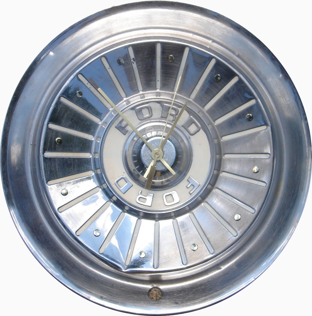 Ford Hubcap Clock, 1950s, Fairlane, Thunderbird, Custom, Ranchero, with numbers (f recycled clock)