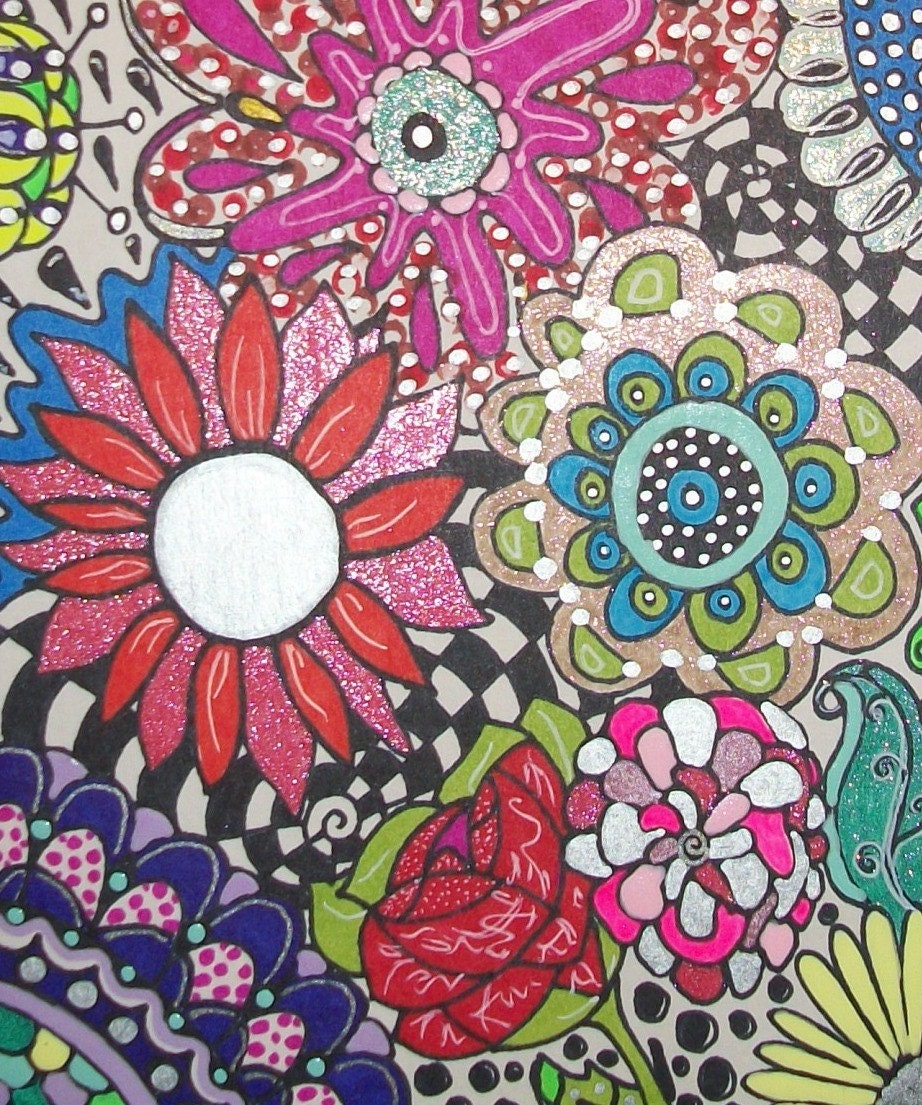 Sale Original Drawing on Hardboard Vibrant Bold Colors Matte Metallic Glossy Beautiful Abstract 7.5x4 inches