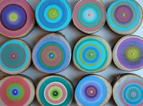 Childrens Wall Art 12 Tree Rings Handpainted Colorful Abstract Paintings See Close Ups