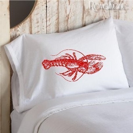 NAUTICAL Red LOBSTER Unique ART PILLOWCASE friendly sailor birthday shell house sail Pillow case claw tail navy crab cancer astrology ocean sea eco decor beach room bedroom coast vintage rustic shabby chic gift NEW